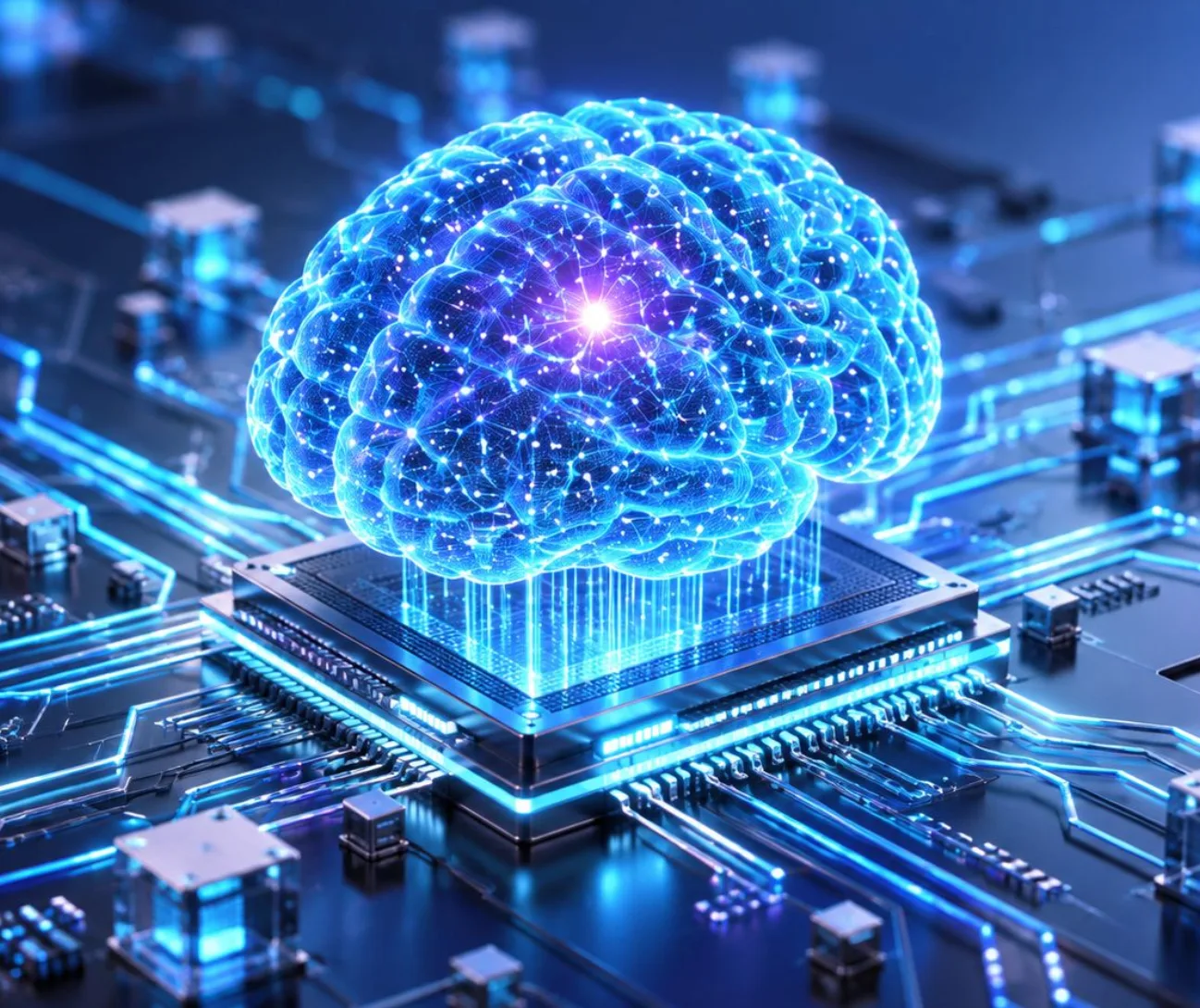 AI 神经网络与智能分析 3D 示意图